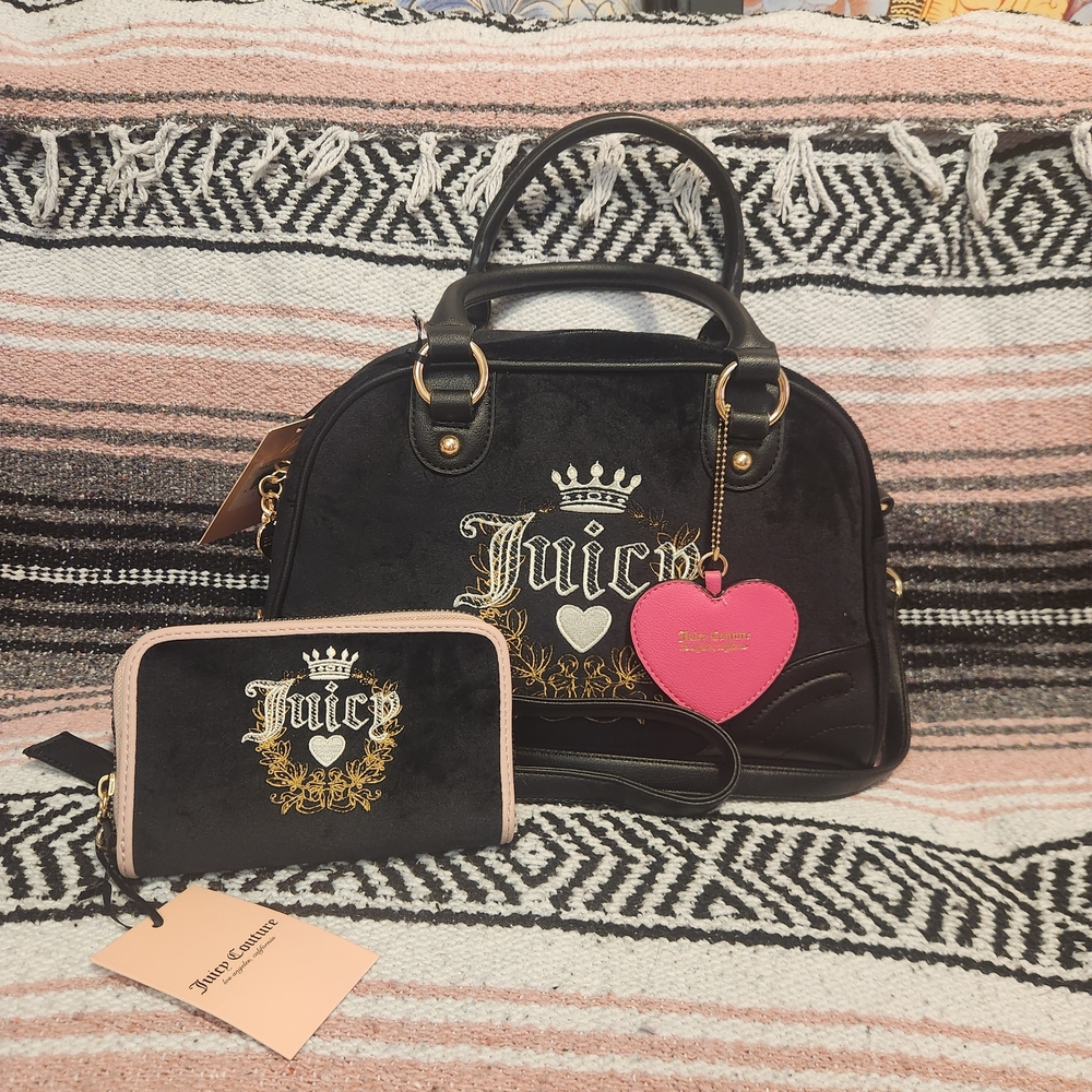 Juicy Couture Heritage black bowler bag with wallett new with tags Set